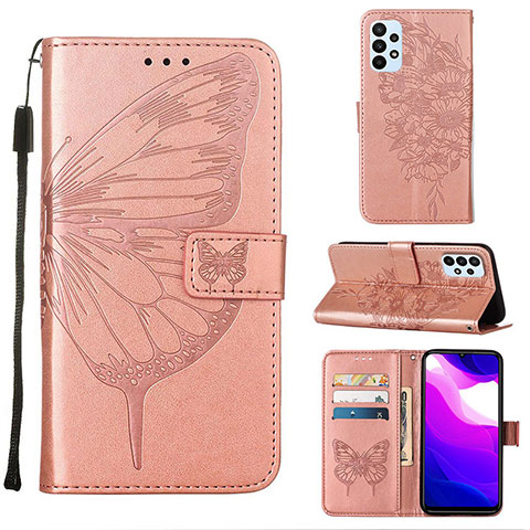 Funda de Cuero Cartera con Soporte Mariposa Carcasa Y02B para Samsung Galaxy A23 5G Oro Rosa