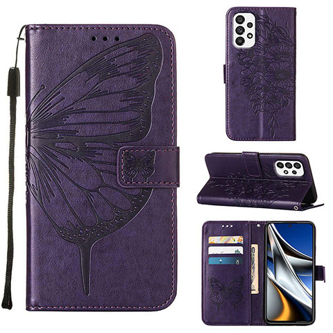 Funda de Cuero Cartera con Soporte Mariposa Carcasa Y02B para Samsung Galaxy A73 5G Morado