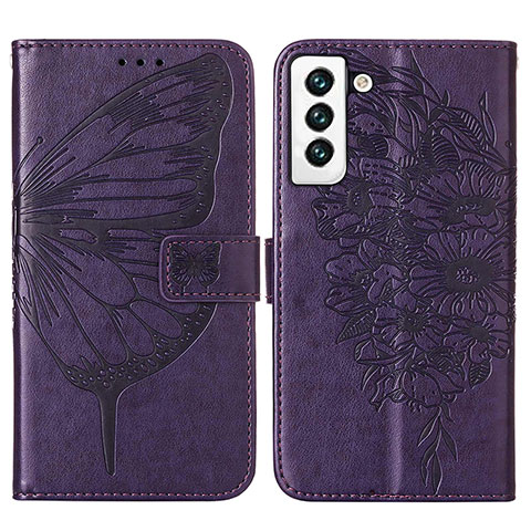 Funda de Cuero Cartera con Soporte Mariposa Carcasa Y06B para Samsung Galaxy S21 Plus 5G Morado