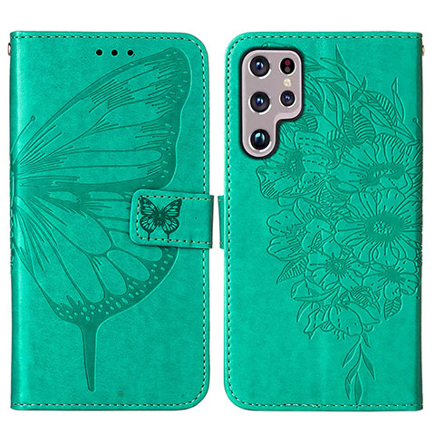 Funda de Cuero Cartera con Soporte Mariposa Carcasa Y06B para Samsung Galaxy S22 Ultra 5G Verde