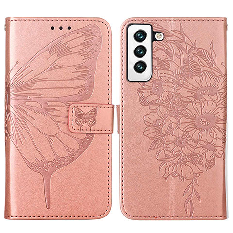 Funda de Cuero Cartera con Soporte Mariposa Carcasa Y06B para Samsung Galaxy S24 5G Oro Rosa