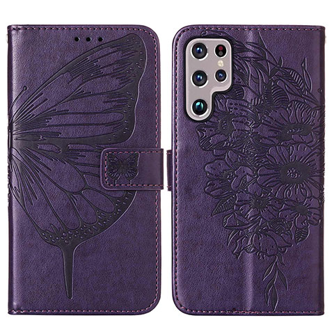 Funda de Cuero Cartera con Soporte Mariposa Carcasa Y06B para Samsung Galaxy S24 Ultra 5G Morado