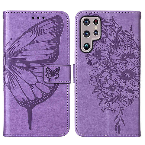 Funda de Cuero Cartera con Soporte Mariposa Carcasa Y06B para Samsung Galaxy S24 Ultra 5G Purpura Claro