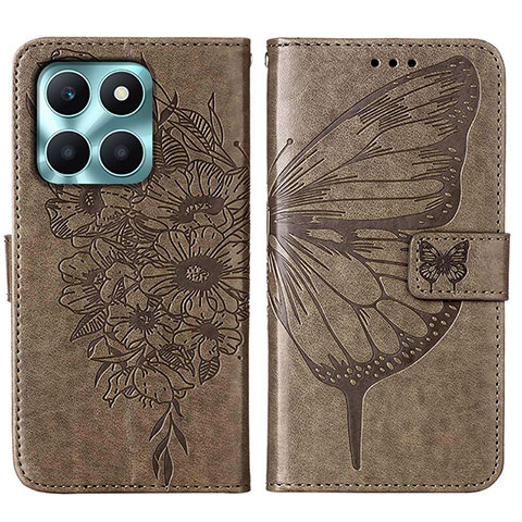 Funda de Cuero Cartera con Soporte Mariposa Carcasa YB1 para Huawei Honor X6a Gris