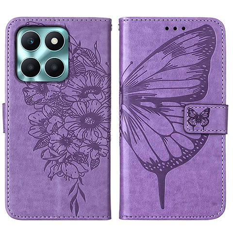 Funda de Cuero Cartera con Soporte Mariposa Carcasa YB1 para Huawei Honor X8b Purpura Claro