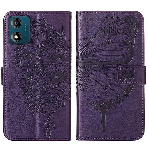 Funda de Cuero Cartera con Soporte Mariposa Carcasa YB1 para Motorola Moto E13 Morado