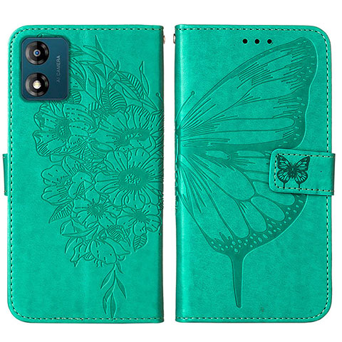 Funda de Cuero Cartera con Soporte Mariposa Carcasa YB1 para Motorola Moto E13 Verde