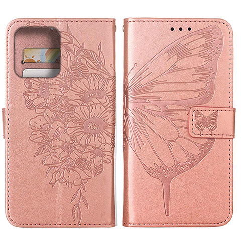 Funda de Cuero Cartera con Soporte Mariposa Carcasa YB1 para Motorola Moto Edge 40 Pro 5G Oro Rosa