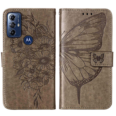 Funda de Cuero Cartera con Soporte Mariposa Carcasa YB1 para Motorola Moto G Play Gen 2 Gris