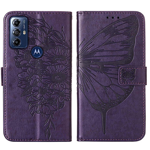 Funda de Cuero Cartera con Soporte Mariposa Carcasa YB1 para Motorola Moto G Play Gen 2 Morado