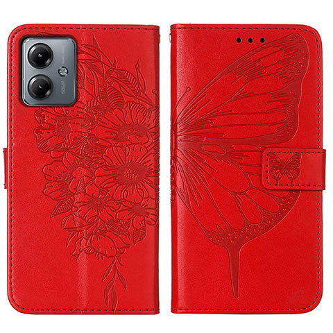 Funda de Cuero Cartera con Soporte Mariposa Carcasa YB1 para Motorola Moto G14 Rojo