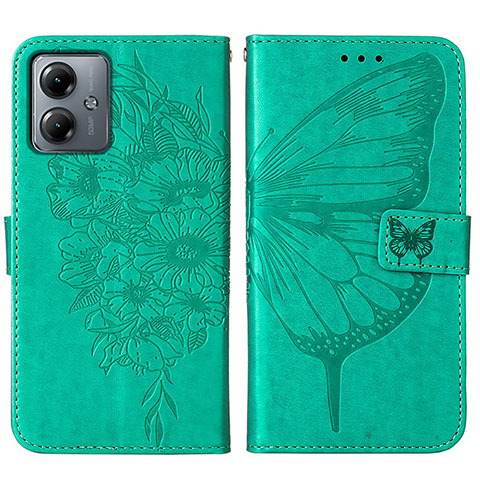 Funda de Cuero Cartera con Soporte Mariposa Carcasa YB1 para Motorola Moto G14 Verde