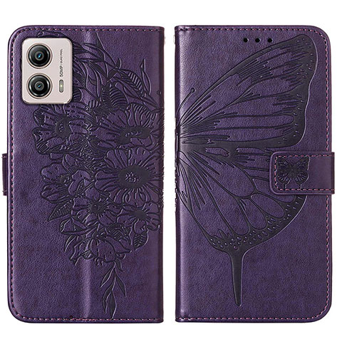 Funda de Cuero Cartera con Soporte Mariposa Carcasa YB1 para Motorola Moto G53j 5G Morado