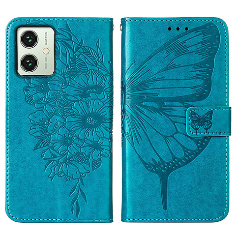 Funda de Cuero Cartera con Soporte Mariposa Carcasa YB1 para Motorola Moto G54 5G Azul