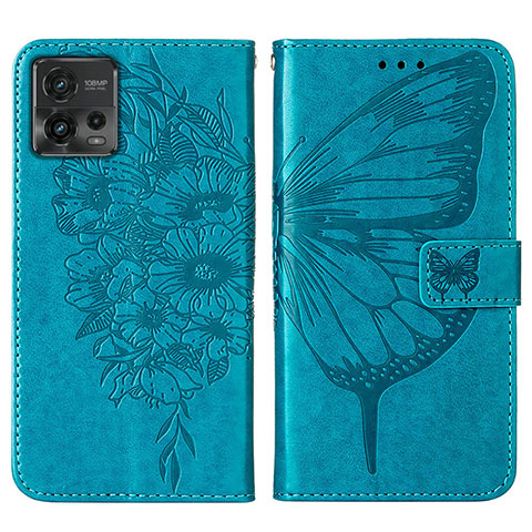 Funda de Cuero Cartera con Soporte Mariposa Carcasa YB1 para Motorola Moto G72 Azul