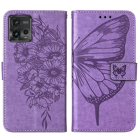 Funda de Cuero Cartera con Soporte Mariposa Carcasa YB1 para Motorola Moto G72 Purpura Claro