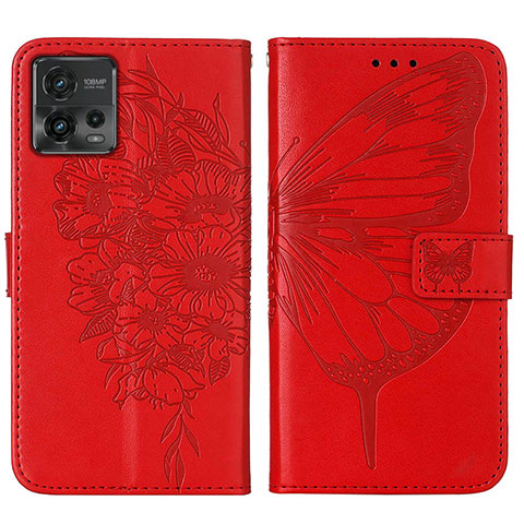 Funda de Cuero Cartera con Soporte Mariposa Carcasa YB1 para Motorola Moto G72 Rojo