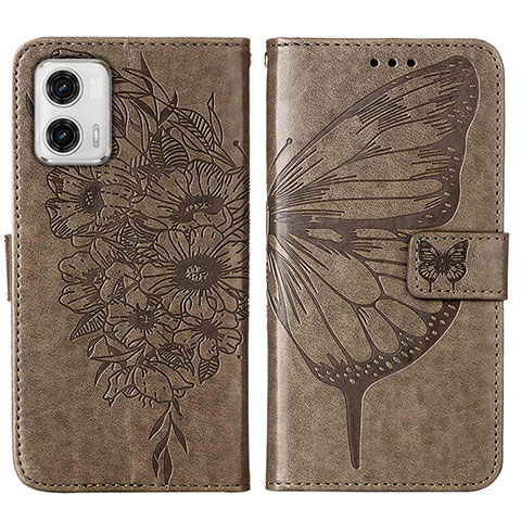 Funda de Cuero Cartera con Soporte Mariposa Carcasa YB1 para Motorola Moto G73 5G Gris