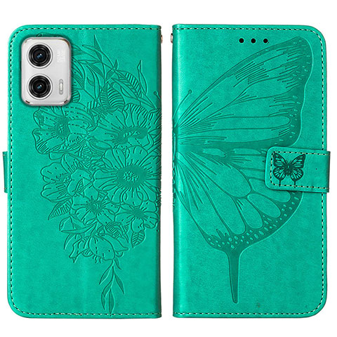 Funda de Cuero Cartera con Soporte Mariposa Carcasa YB1 para Motorola Moto G73 5G Verde