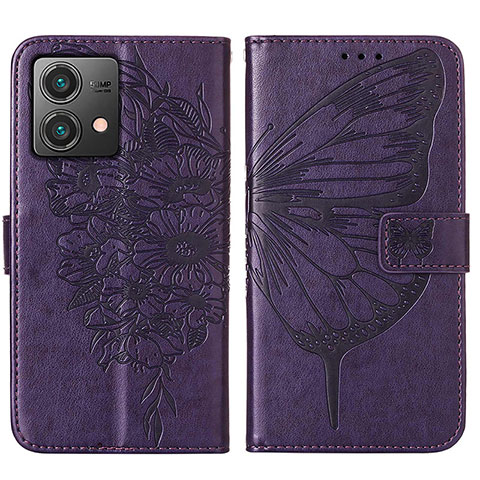 Funda de Cuero Cartera con Soporte Mariposa Carcasa YB1 para Motorola Moto G84 5G Morado