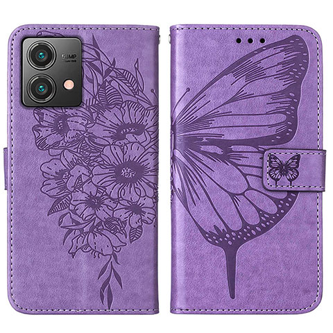 Funda de Cuero Cartera con Soporte Mariposa Carcasa YB1 para Motorola Moto G84 5G Purpura Claro