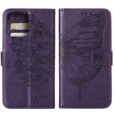 Funda de Cuero Cartera con Soporte Mariposa Carcasa YB1 para Motorola Moto X40 5G Morado