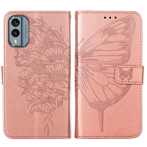 Funda de Cuero Cartera con Soporte Mariposa Carcasa YB1 para Nokia X30 5G Oro Rosa