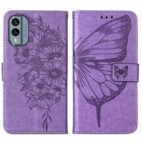 Funda de Cuero Cartera con Soporte Mariposa Carcasa YB1 para Nokia X30 5G Purpura Claro