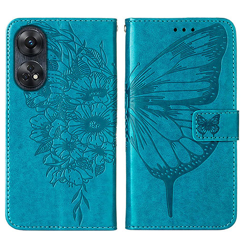 Funda de Cuero Cartera con Soporte Mariposa Carcasa YB1 para Oppo Reno8 T 4G Azul