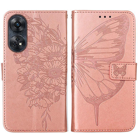 Funda de Cuero Cartera con Soporte Mariposa Carcasa YB1 para Oppo Reno8 T 4G Oro Rosa