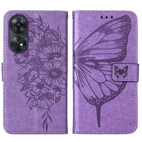 Funda de Cuero Cartera con Soporte Mariposa Carcasa YB1 para Oppo Reno8 T 4G Purpura Claro