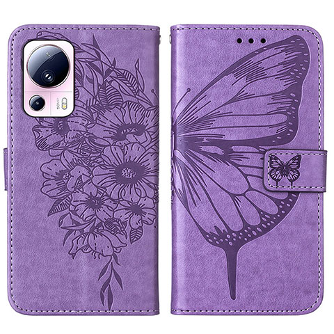 Funda de Cuero Cartera con Soporte Mariposa Carcasa YB1 para Xiaomi Mi 12 Lite NE 5G Purpura Claro