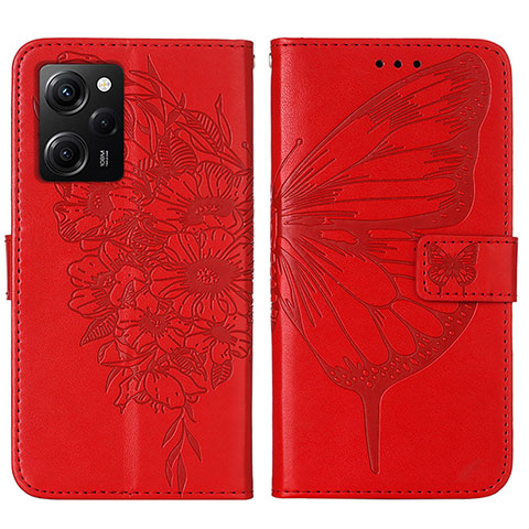 Funda de Cuero Cartera con Soporte Mariposa Carcasa YB1 para Xiaomi Poco X5 Pro 5G Rojo
