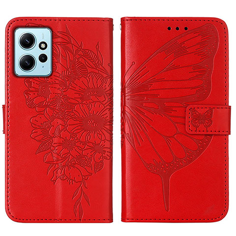 Funda de Cuero Cartera con Soporte Mariposa Carcasa YB1 para Xiaomi Redmi Note 12 4G Rojo