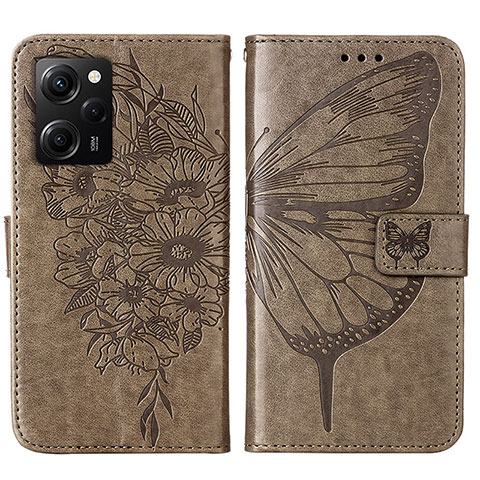 Funda de Cuero Cartera con Soporte Mariposa Carcasa YB1 para Xiaomi Redmi Note 12 Pro Speed 5G Gris