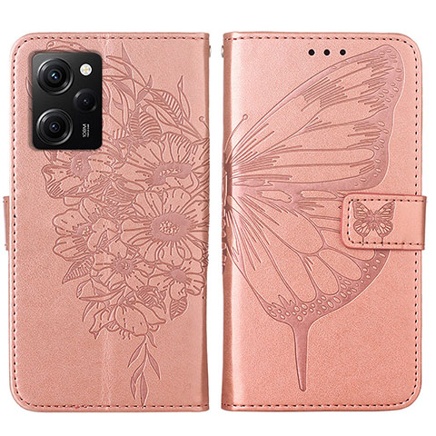 Funda de Cuero Cartera con Soporte Mariposa Carcasa YB1 para Xiaomi Redmi Note 12 Pro Speed 5G Oro Rosa