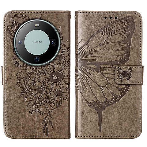 Funda de Cuero Cartera con Soporte Mariposa Carcasa YB2 para Huawei Mate 60 Gris