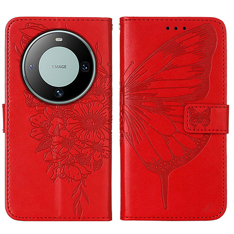 Funda de Cuero Cartera con Soporte Mariposa Carcasa YB2 para Huawei Mate 60 Pro+ Plus Rojo