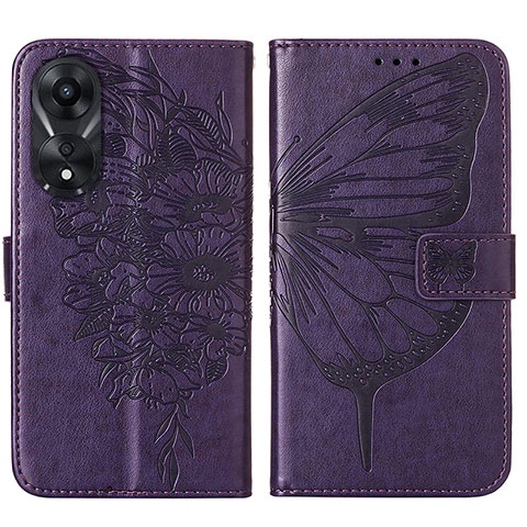 Funda de Cuero Cartera con Soporte Mariposa Carcasa YB2 para Oppo A58 5G Morado