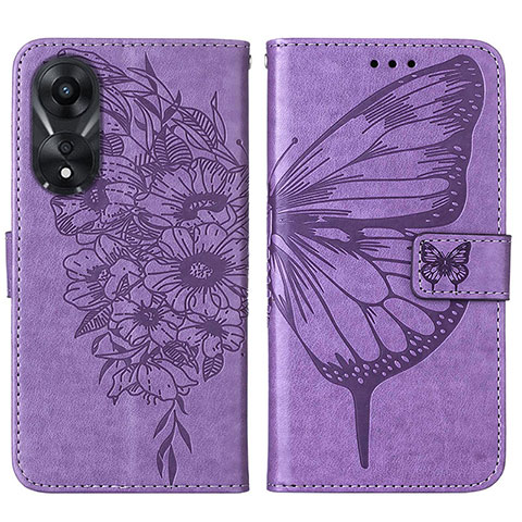 Funda de Cuero Cartera con Soporte Mariposa Carcasa YB2 para Oppo A78 5G Purpura Claro