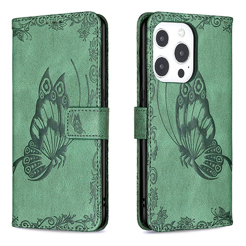 Funda de Cuero Cartera con Soporte Mariposa Carcasa Z01 para Apple iPhone 15 Pro Max Verde