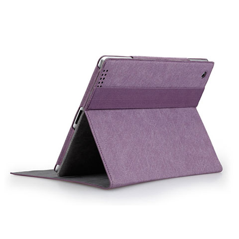 Funda de Cuero Cartera con Soporte para Apple iPad 4 Morado