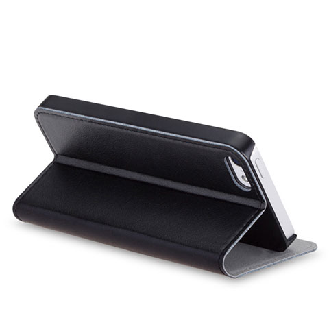 Funda de Cuero Cartera con Soporte para Apple iPhone 5S Negro