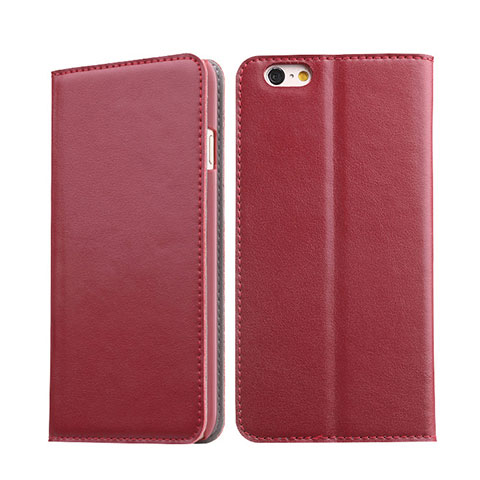 Funda de Cuero Cartera con Soporte para Apple iPhone 6 Plus Rojo