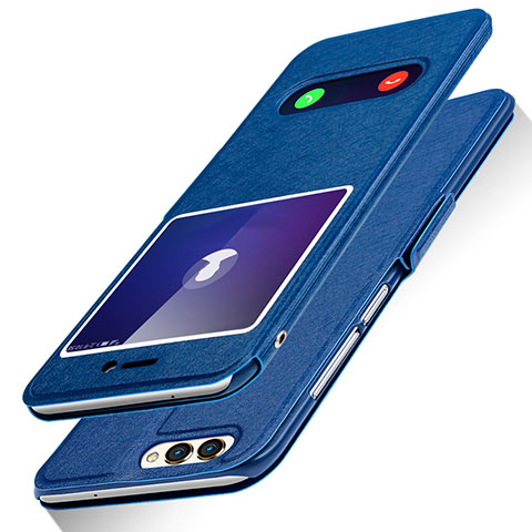 Funda de Cuero Cartera con Soporte para Huawei Enjoy 7S Azul