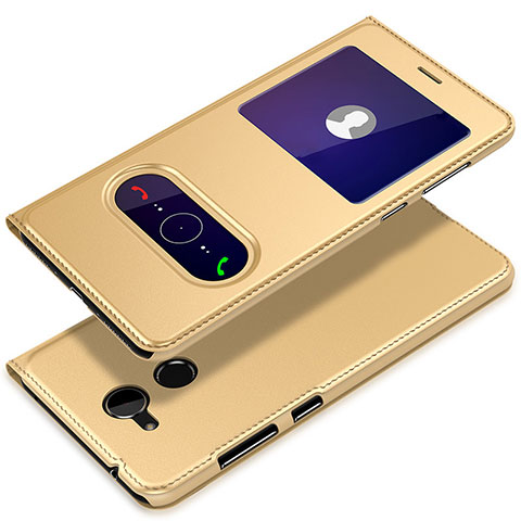 Funda de Cuero Cartera con Soporte para Huawei Honor 6A Oro