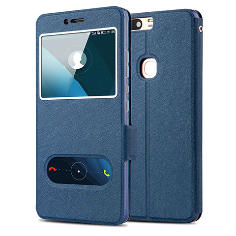 Funda de Cuero Cartera con Soporte para Huawei Honor V8 Azul