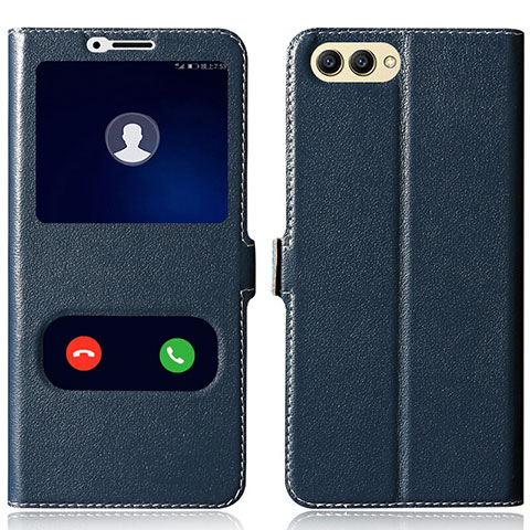 Funda de Cuero Cartera con Soporte para Huawei Honor View 10 Azul