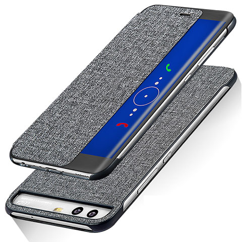 Funda de Cuero Cartera con Soporte para Huawei P10 Gris