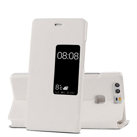 Funda de Cuero Cartera con Soporte para Huawei P9 Plus Blanco